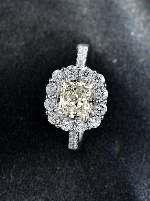 White G [R 2056] 925 Sterling Silver High Carbon Diamond Flower Luxury Ring